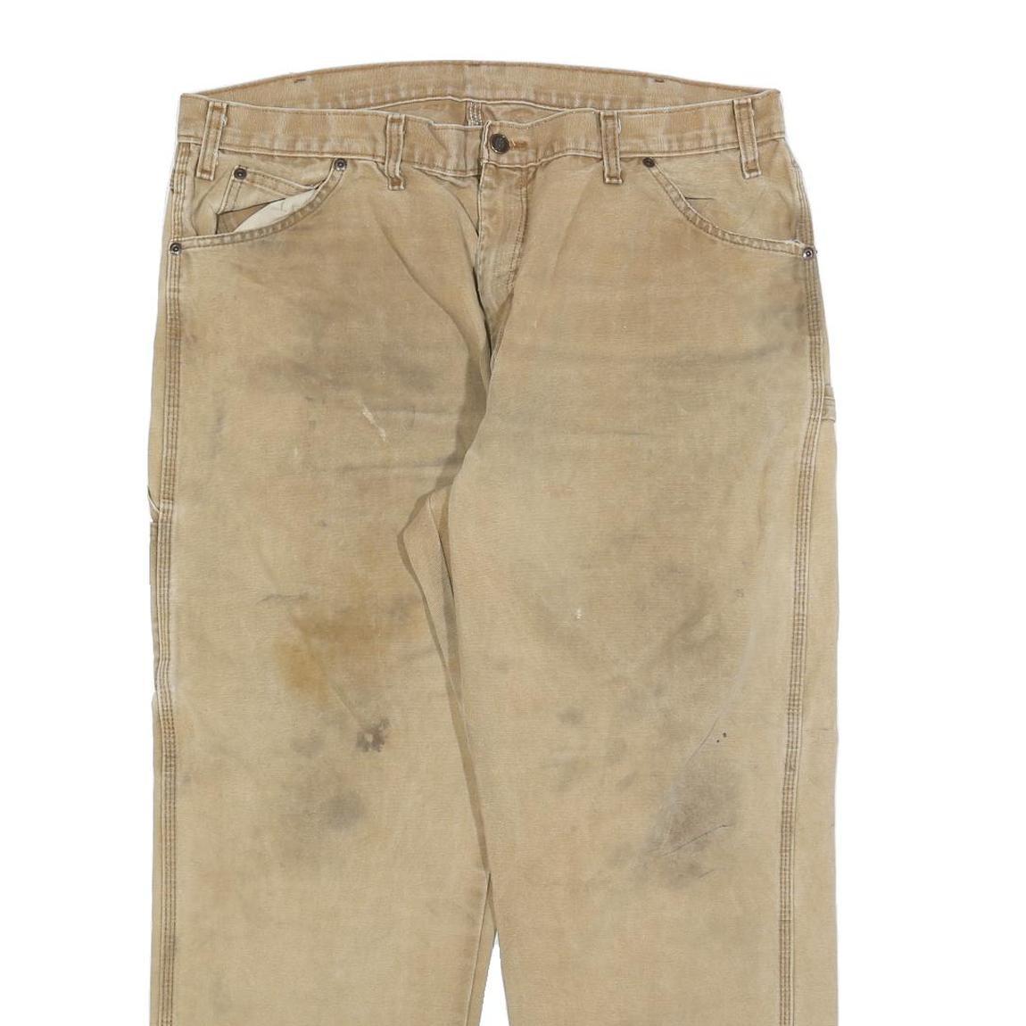 DICKIES Mens Relaxed Beige Cotton Blend Zip Trousers W40 L30 Workwear Casual