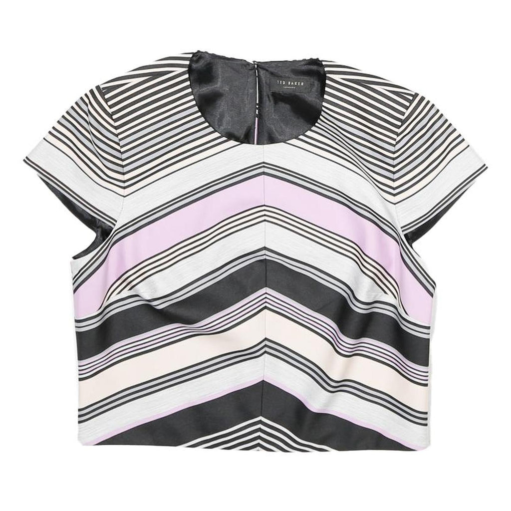 TED BAKER Womens Black & Pink Printed Short Sleeve Round Neck Top S Stylish