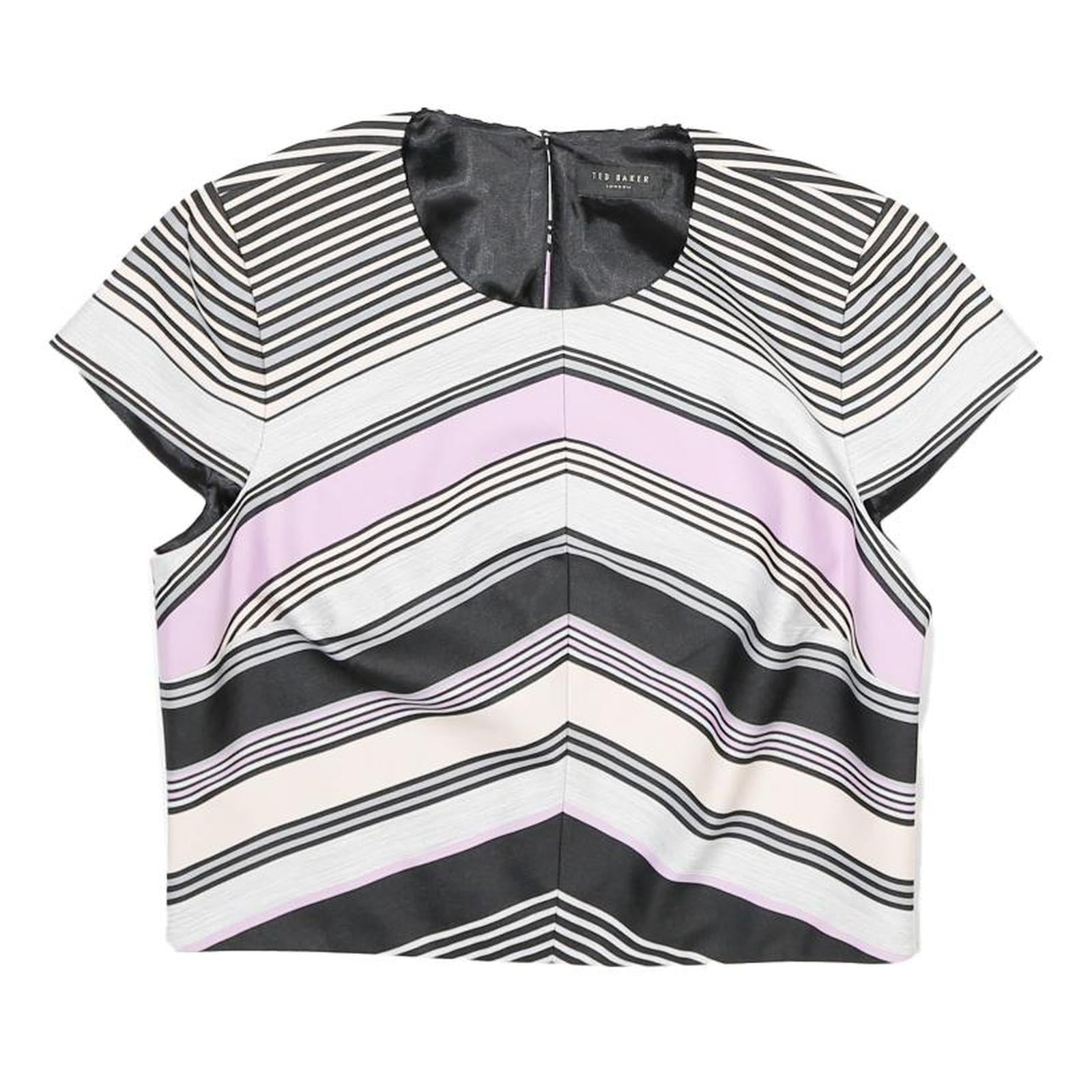 TED BAKER Womens Black & Pink Printed Short Sleeve Round Neck Top S Stylish