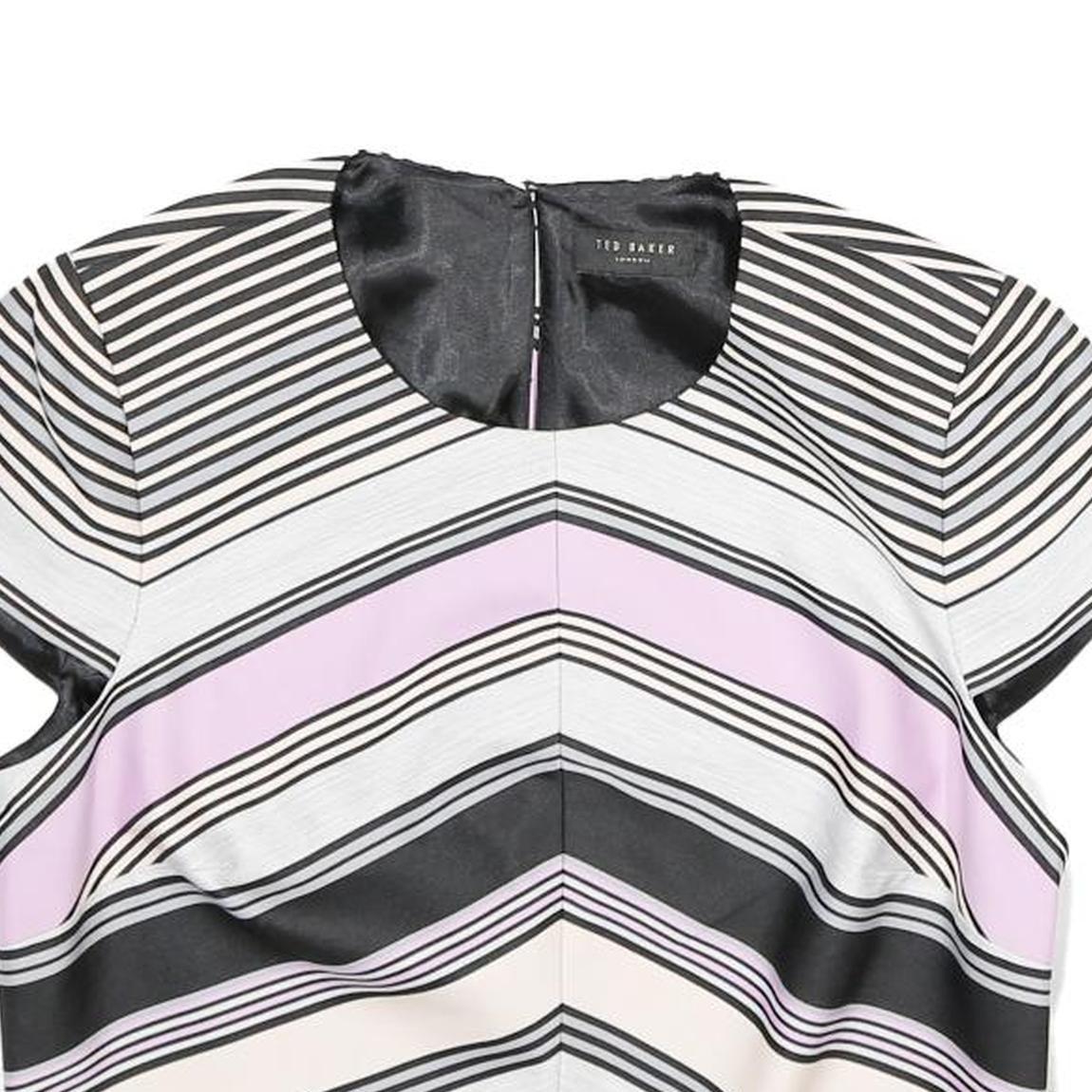 TED BAKER Womens Black & Pink Printed Short Sleeve Round Neck Top S Stylish