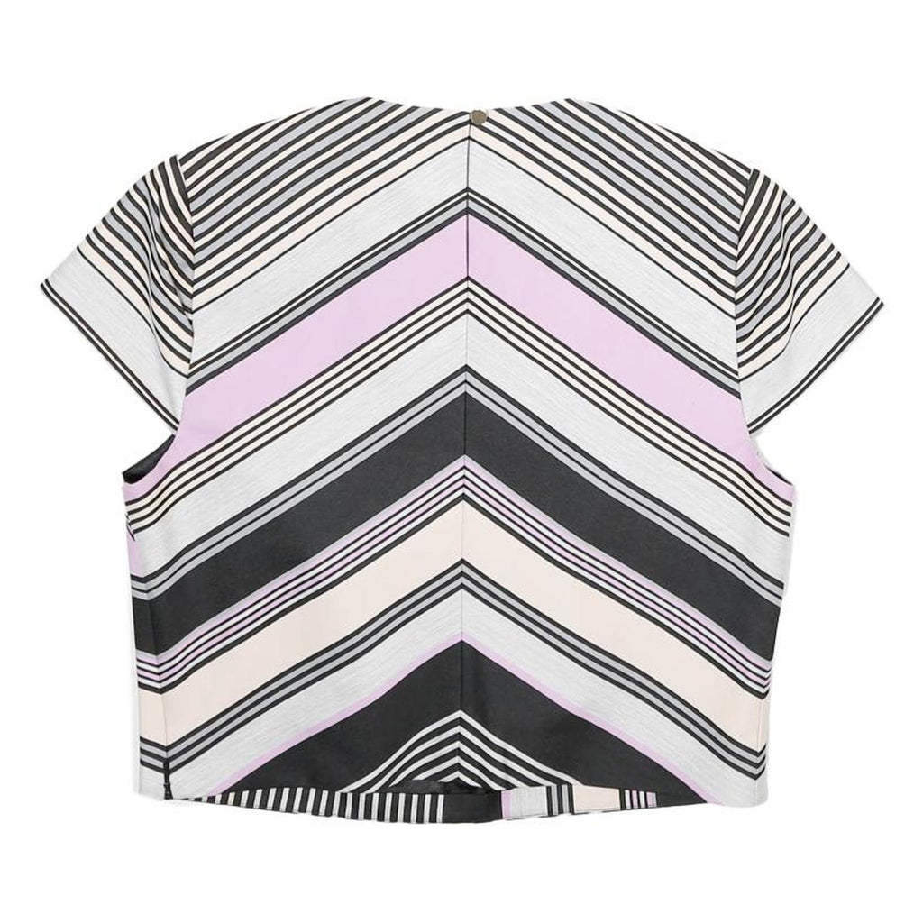 TED BAKER Womens Black & Pink Printed Short Sleeve Round Neck Top S Stylish