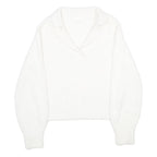 H&M Womens White Plain Jumper Collared Basic Knit S Soft Comfortable Stylish