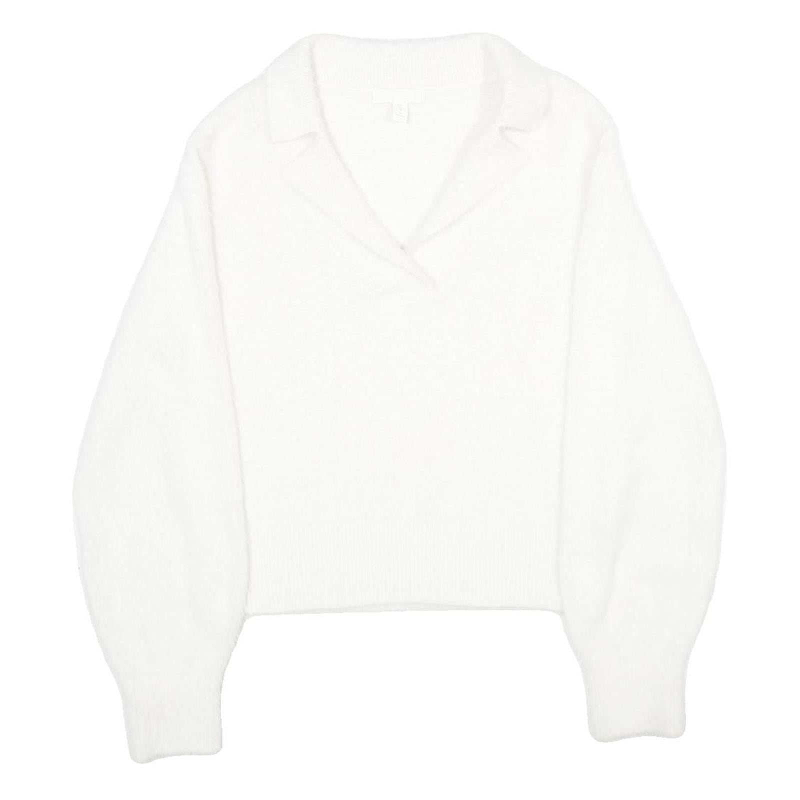 H&M Womens White Plain Jumper Collared Basic Knit S Soft Comfortable Stylish