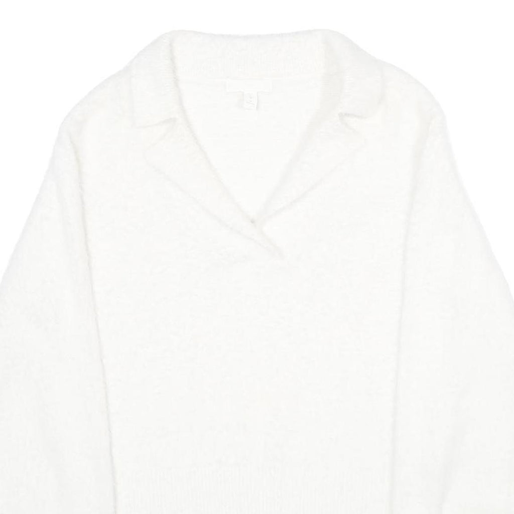 H&M Womens White Plain Jumper Collared Basic Knit S Soft Comfortable Stylish