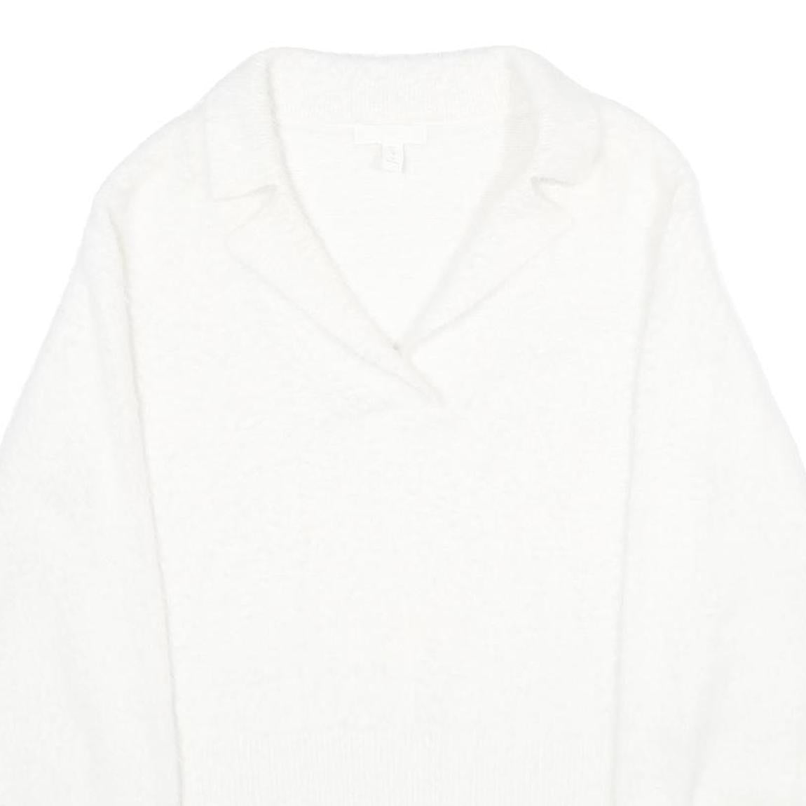 H&M Womens White Plain Jumper Collared Basic Knit S Soft Comfortable Stylish