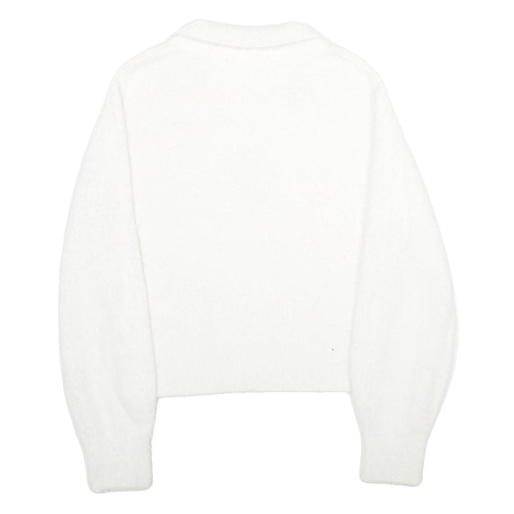 H&M Womens White Plain Jumper Collared Basic Knit S Soft Comfortable Stylish