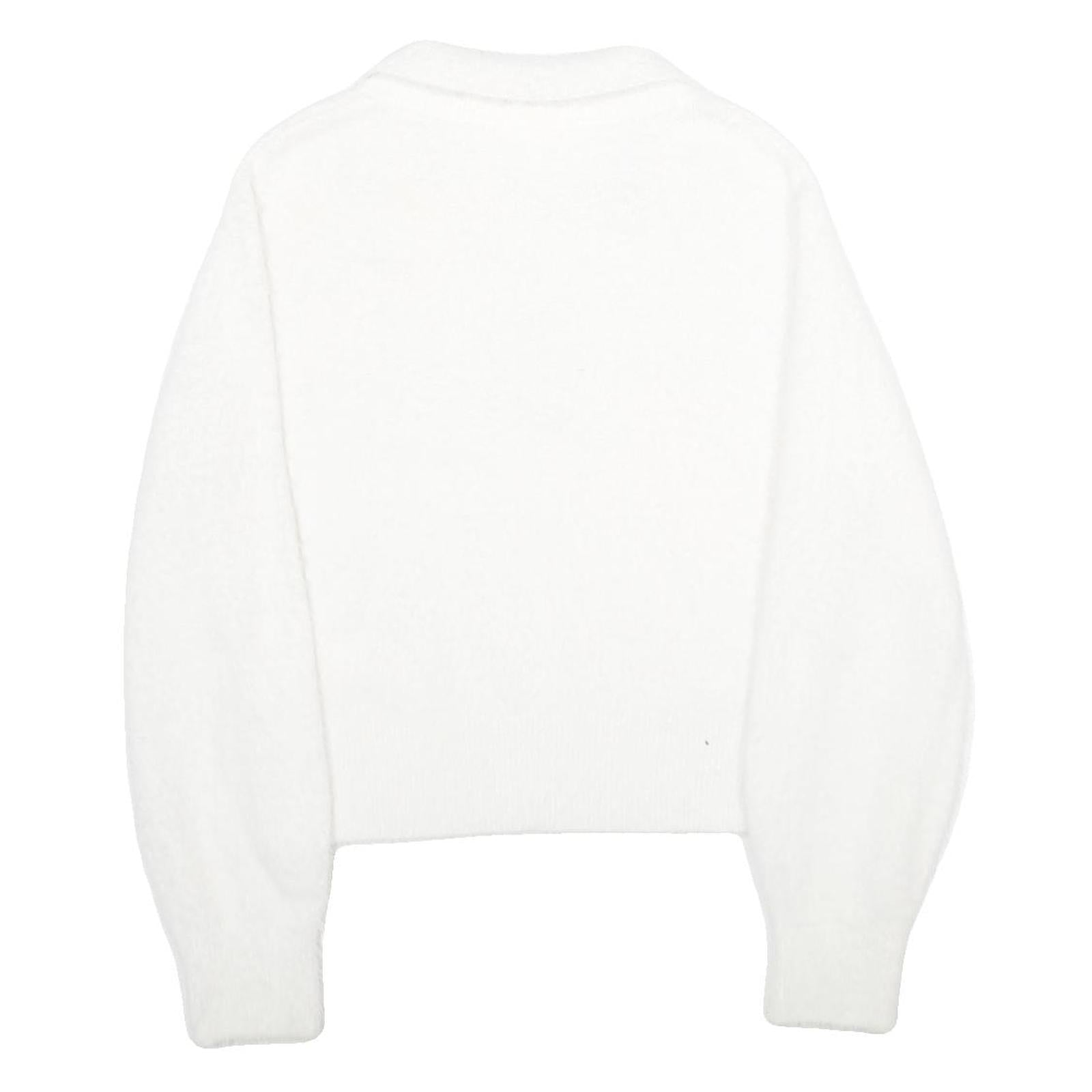 H&M Womens White Plain Jumper Collared Basic Knit S Soft Comfortable Stylish