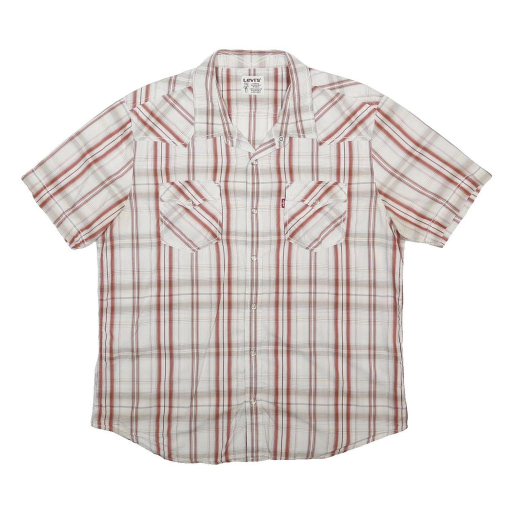 LEVI'S Mens White & Red Plaid Cotton Shirt XL Casual Button Pocket Short Sleeve