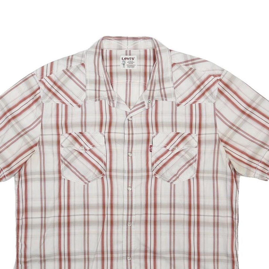 LEVI'S Mens White & Red Plaid Cotton Shirt XL Casual Button Pocket Short Sleeve