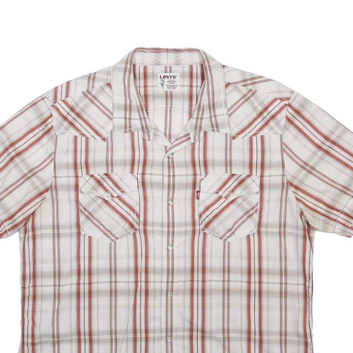 LEVI'S Mens White & Red Plaid Cotton Shirt XL Casual Button Pocket Short Sleeve