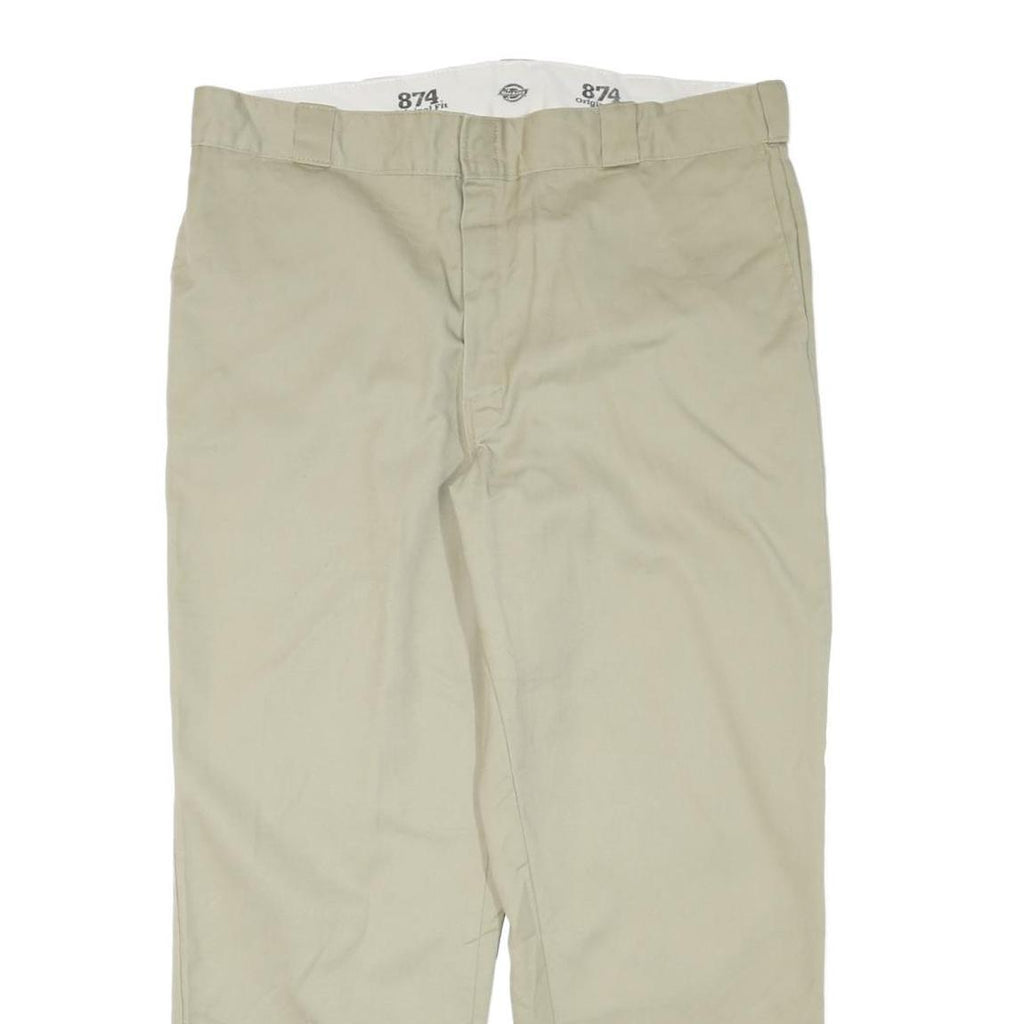 DICKIES Mens Cotton Blend Beige Relaxed Straight Trousers W38 L28 Workwear Zip