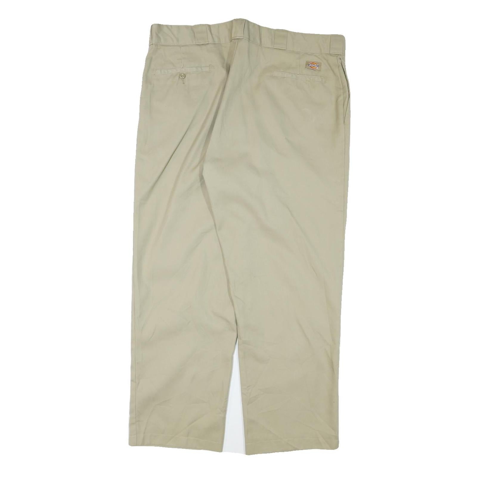DICKIES Mens Cotton Blend Beige Relaxed Straight Trousers W38 L28 Workwear Zip
