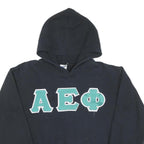 Mens Black Cotton Hoodie Greek Letter Pullover S Embroidered Vintage Style
