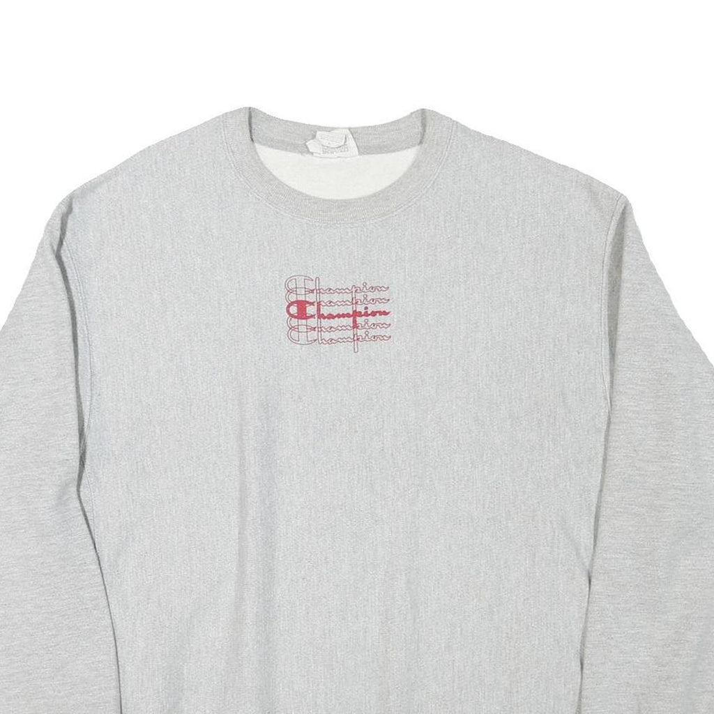 CHAMPION Mens Grey Crew Neck XL Logo Print Cotton Blend Sweatshirt Pullover