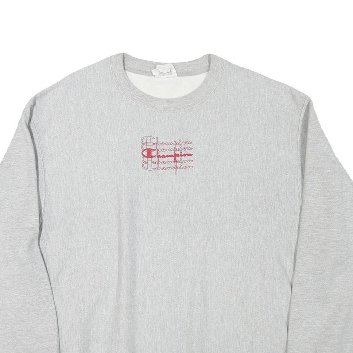 CHAMPION Mens Grey Crew Neck XL Logo Print Cotton Blend Sweatshirt Pullover
