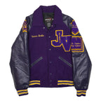 POWERS Mens Purple & Yellow Varsity Letterman Wool Blend Jacket S Leather