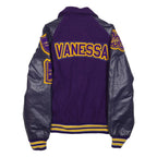 POWERS Mens Purple & Yellow Varsity Letterman Wool Blend Jacket S Leather