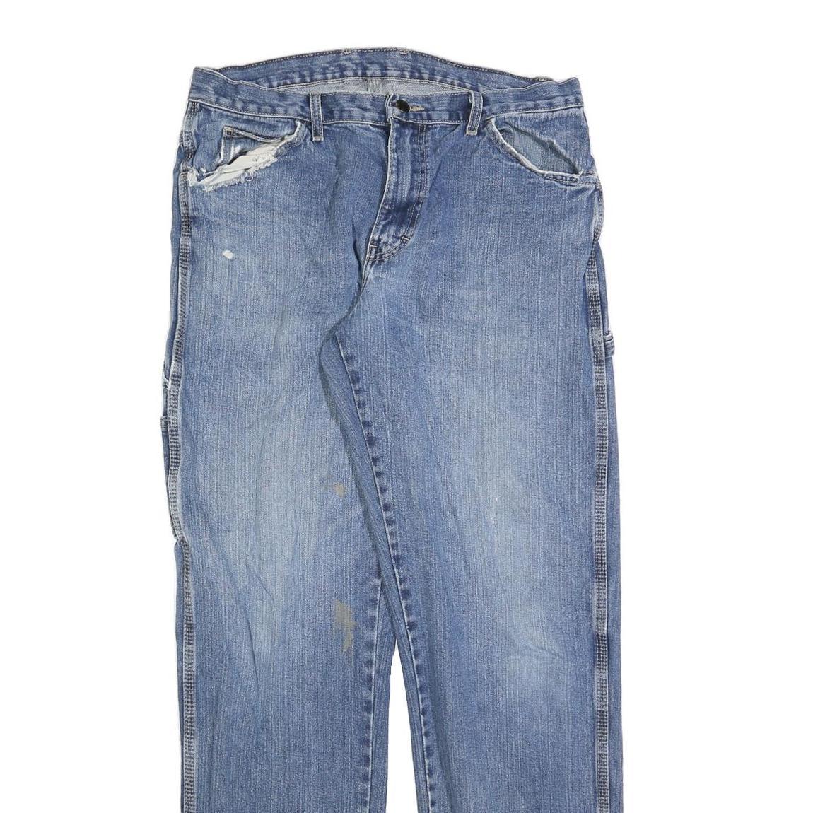 DICKIES Mens Blue Regular Fit Straight Denim Jeans W34 L34 Workwear Zip Closure