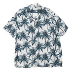 Mens White & Blue Palm Print Cotton Blend Casual Shirt XL Summer Beachwear