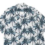 Mens White & Blue Palm Print Cotton Blend Casual Shirt XL Summer Beachwear