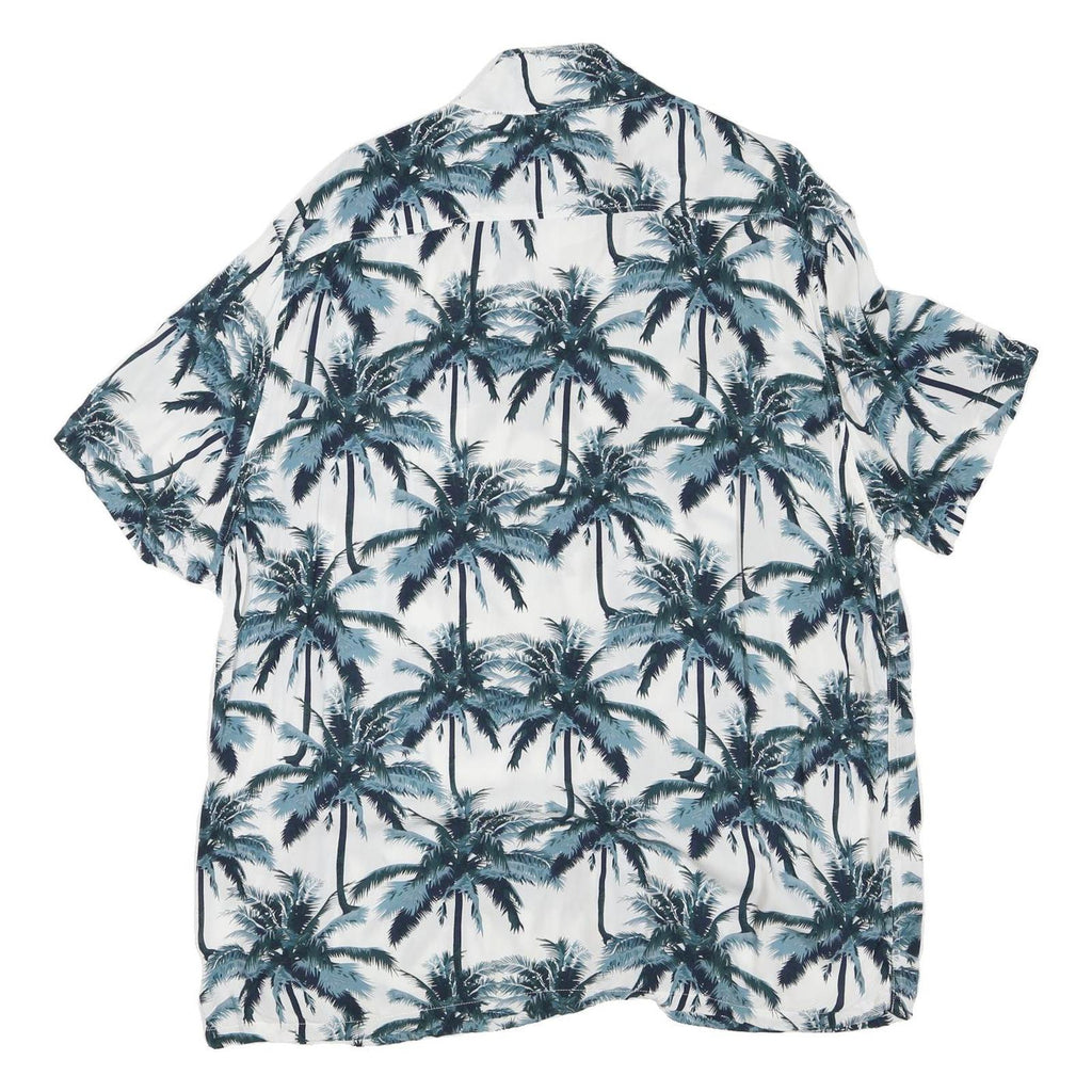 Mens White & Blue Palm Print Cotton Blend Casual Shirt XL Summer Beachwear