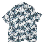 Mens White & Blue Palm Print Cotton Blend Casual Shirt XL Summer Beachwear