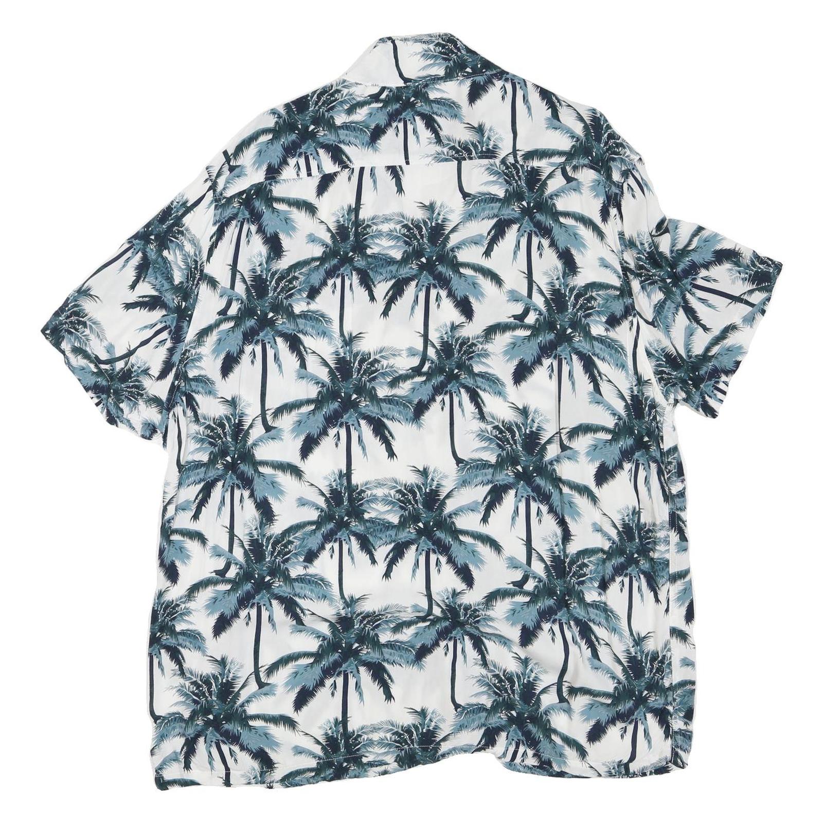 Mens White & Blue Palm Print Cotton Blend Casual Shirt XL Summer Beachwear