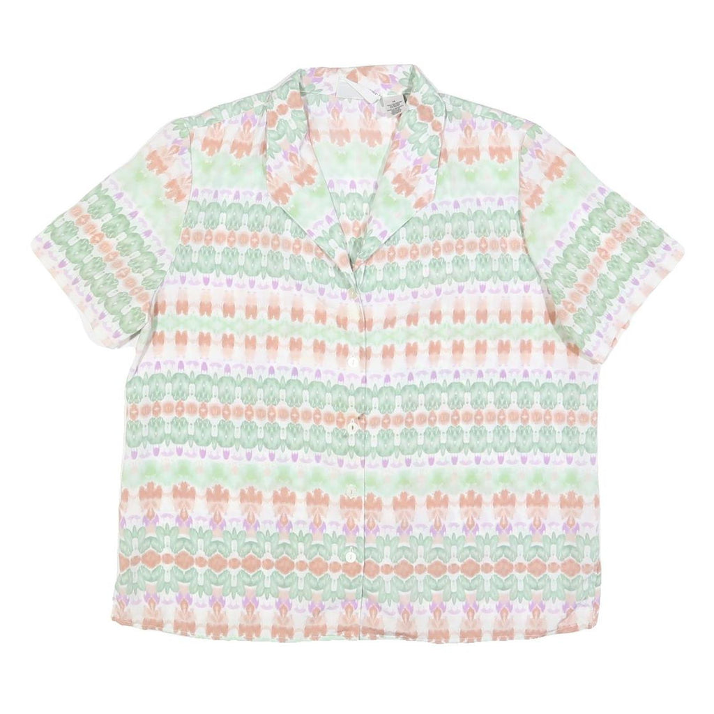 ALFRED DUNNER Womens Cream & Green Printed Short Sleeve Shirt UK 14 Lightweight
