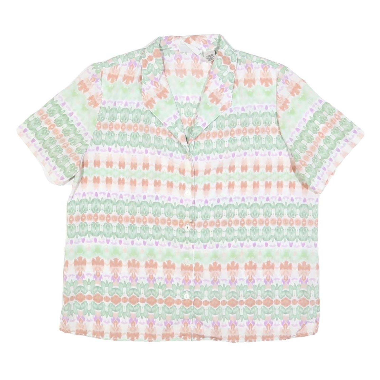 ALFRED DUNNER Womens Cream & Green Printed Short Sleeve Shirt UK 14 Lightweight