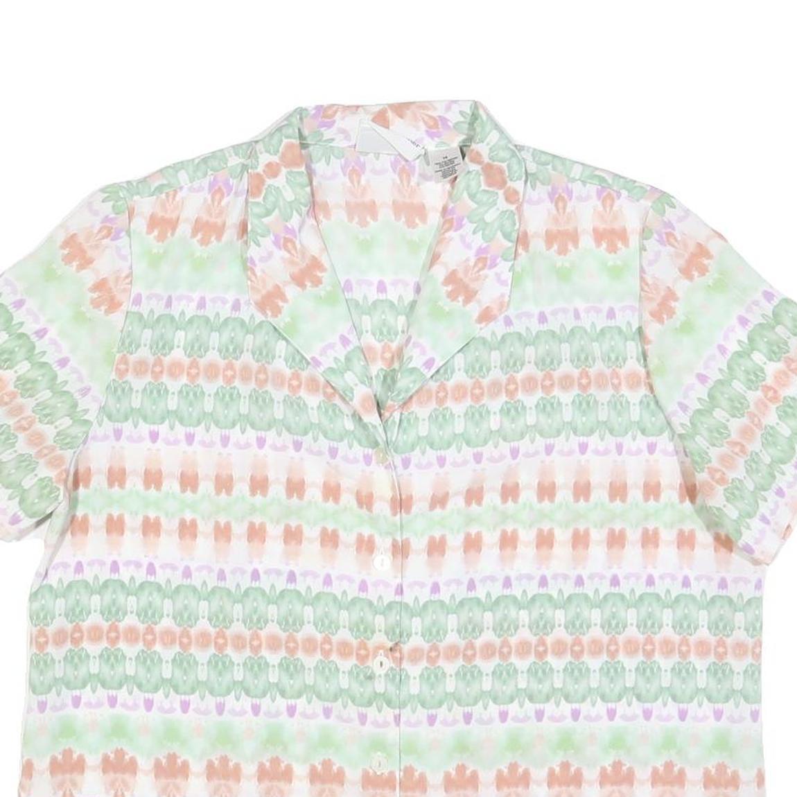 ALFRED DUNNER Womens Cream & Green Printed Short Sleeve Shirt UK 14 Lightweight