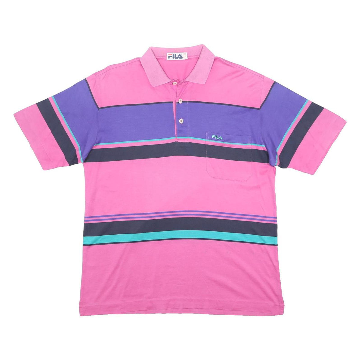 FILA Mens Pink & Purple Cotton Blend Short Sleeve Stripe M Polo Shirt Casual