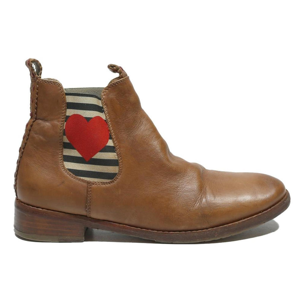 CRICKIT Womens Ankle Boots Leather Brown UK 7 Heart Print Casual Fashion