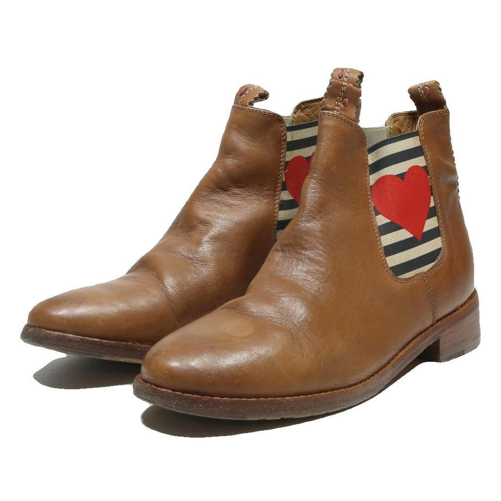 CRICKIT Womens Ankle Boots Leather Brown UK 7 Heart Print Casual Fashion