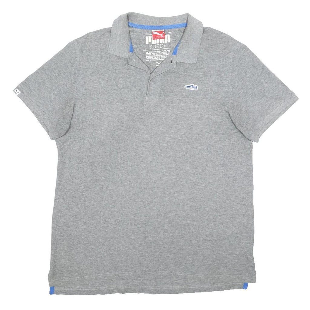PUMA Mens Grey Short Sleeve Plain Polo Shirt L Cotton Casual Wear