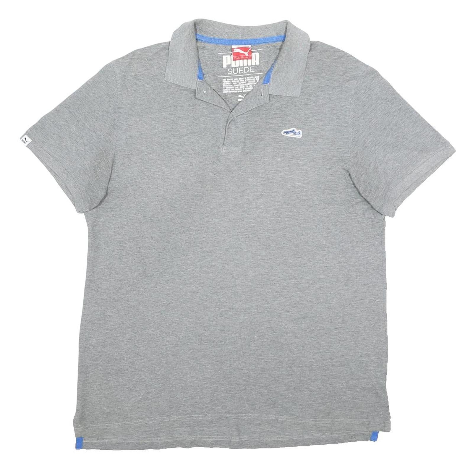 PUMA Mens Grey Short Sleeve Plain Polo Shirt L Cotton Casual Wear