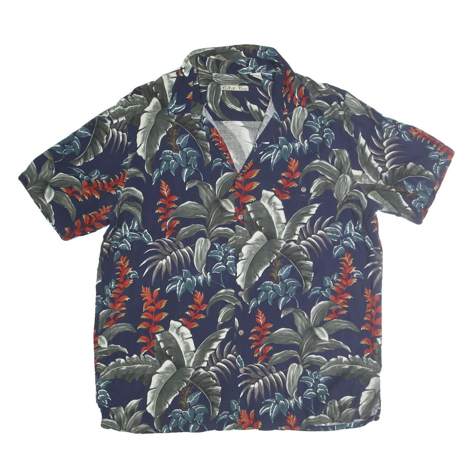 BATICK BAY Mens Blue & Red Pattern Cotton Shirt XL Tropical Print Casual