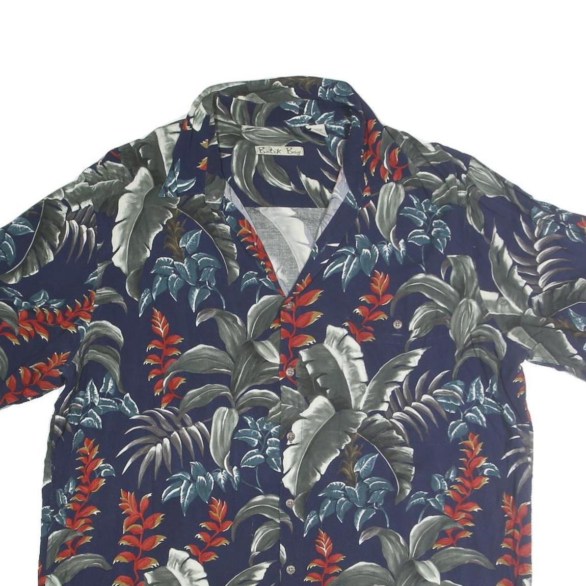 BATICK BAY Mens Blue & Red Pattern Cotton Shirt XL Tropical Print Casual
