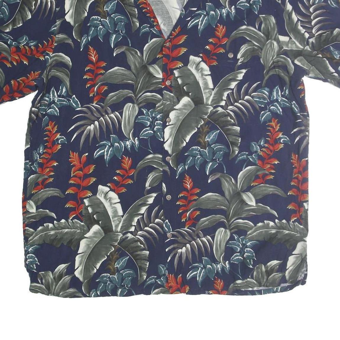 BATICK BAY Mens Blue & Red Pattern Cotton Shirt XL Tropical Print Casual
