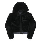 ELLESSE Womens Black Hoodie UK 6 Polyester Blend Faux Fur Full Zip Casual