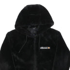 ELLESSE Womens Black Hoodie UK 6 Polyester Blend Faux Fur Full Zip Casual