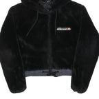 ELLESSE Womens Black Hoodie UK 6 Polyester Blend Faux Fur Full Zip Casual