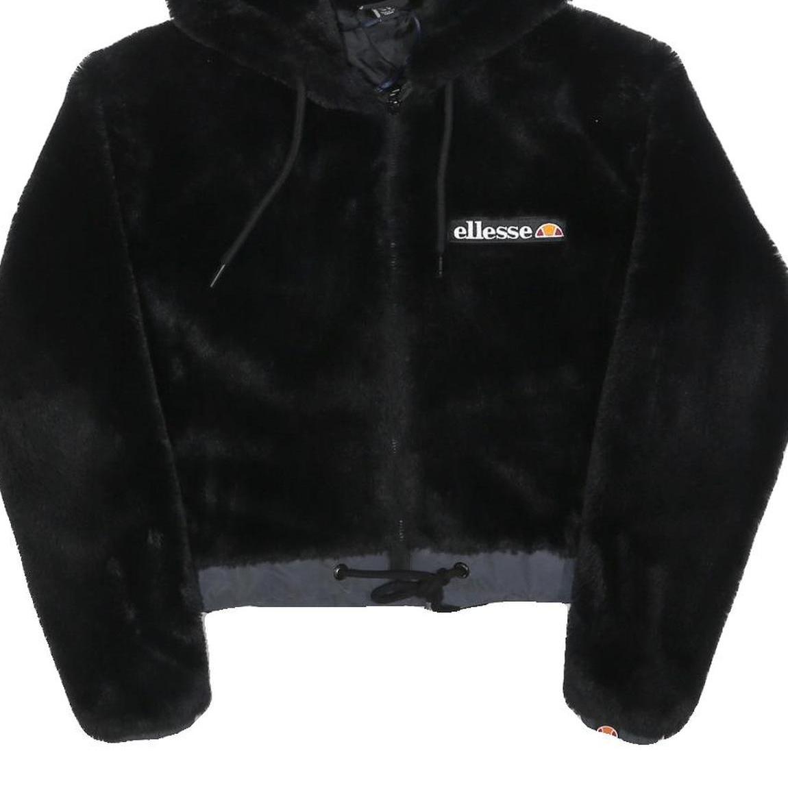 ELLESSE Womens Black Hoodie UK 6 Polyester Blend Faux Fur Full Zip Casual