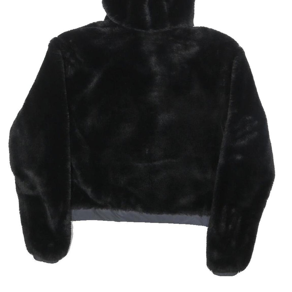 ELLESSE Womens Black Hoodie UK 6 Polyester Blend Faux Fur Full Zip Casual