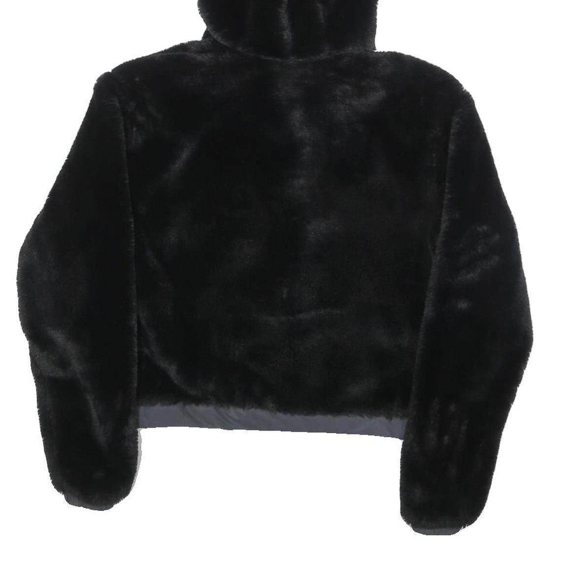 ELLESSE Womens Black Hoodie UK 6 Polyester Blend Faux Fur Full Zip Casual