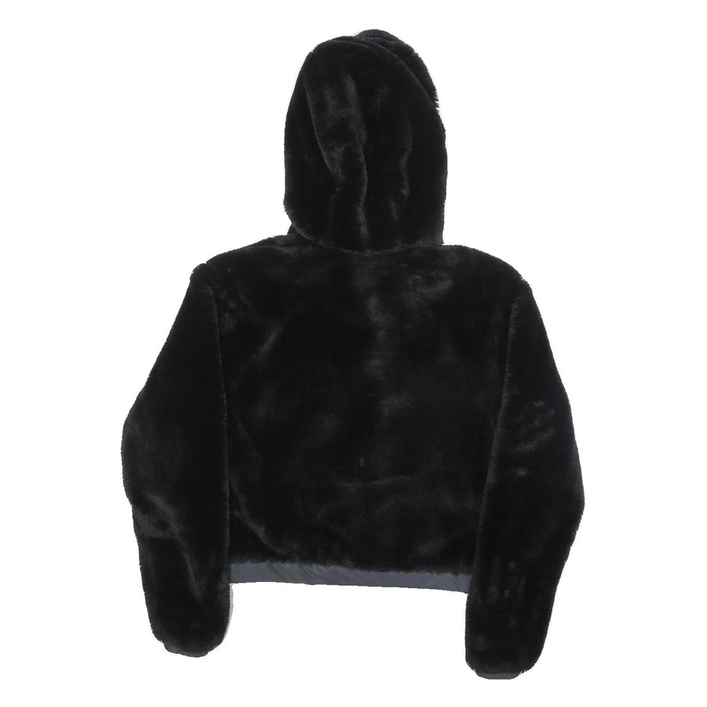 ELLESSE Womens Black Hoodie UK 6 Polyester Blend Faux Fur Full Zip Casual