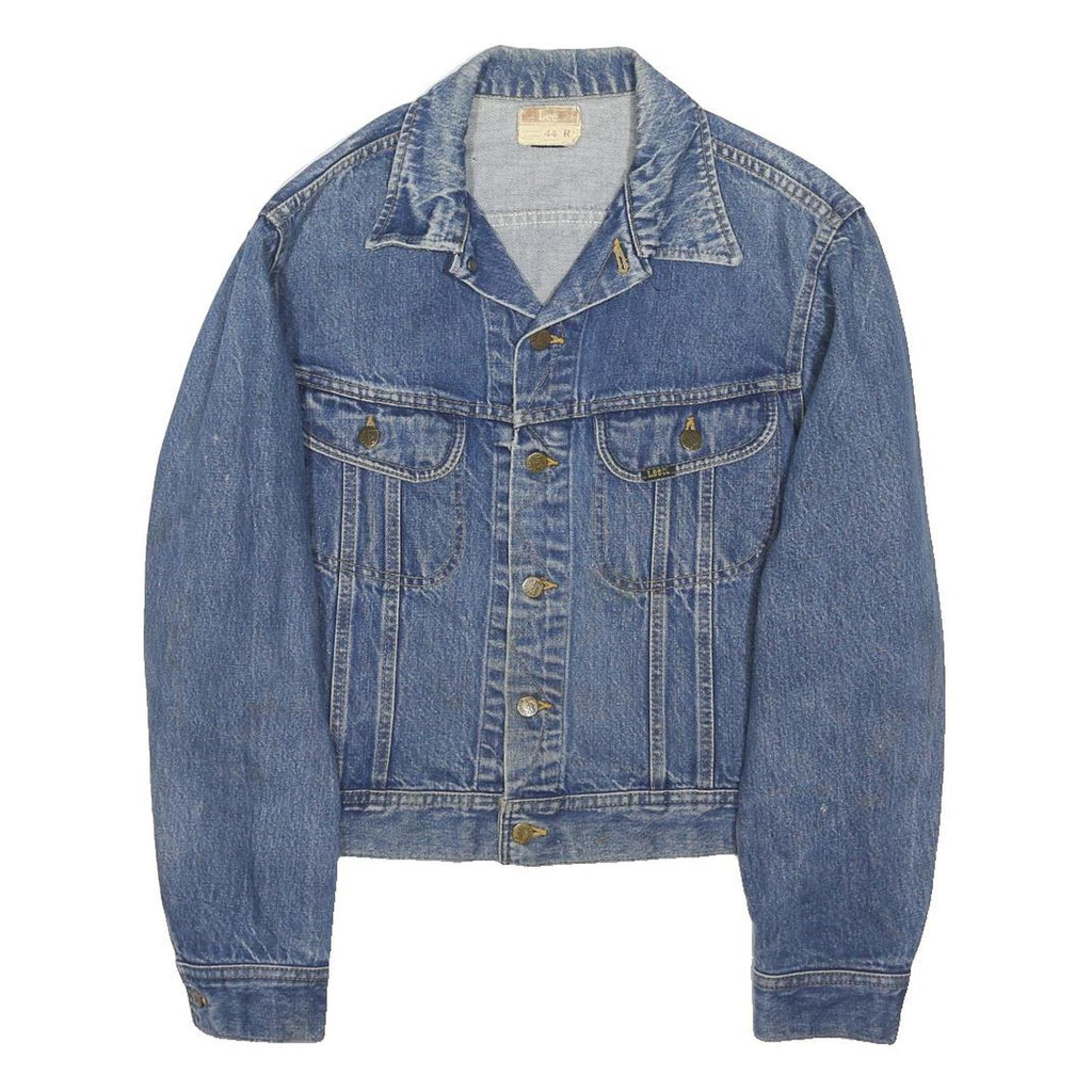 LEE Mens Blue Denim Jacket L Cotton Blend Button Closure Shark Face Print