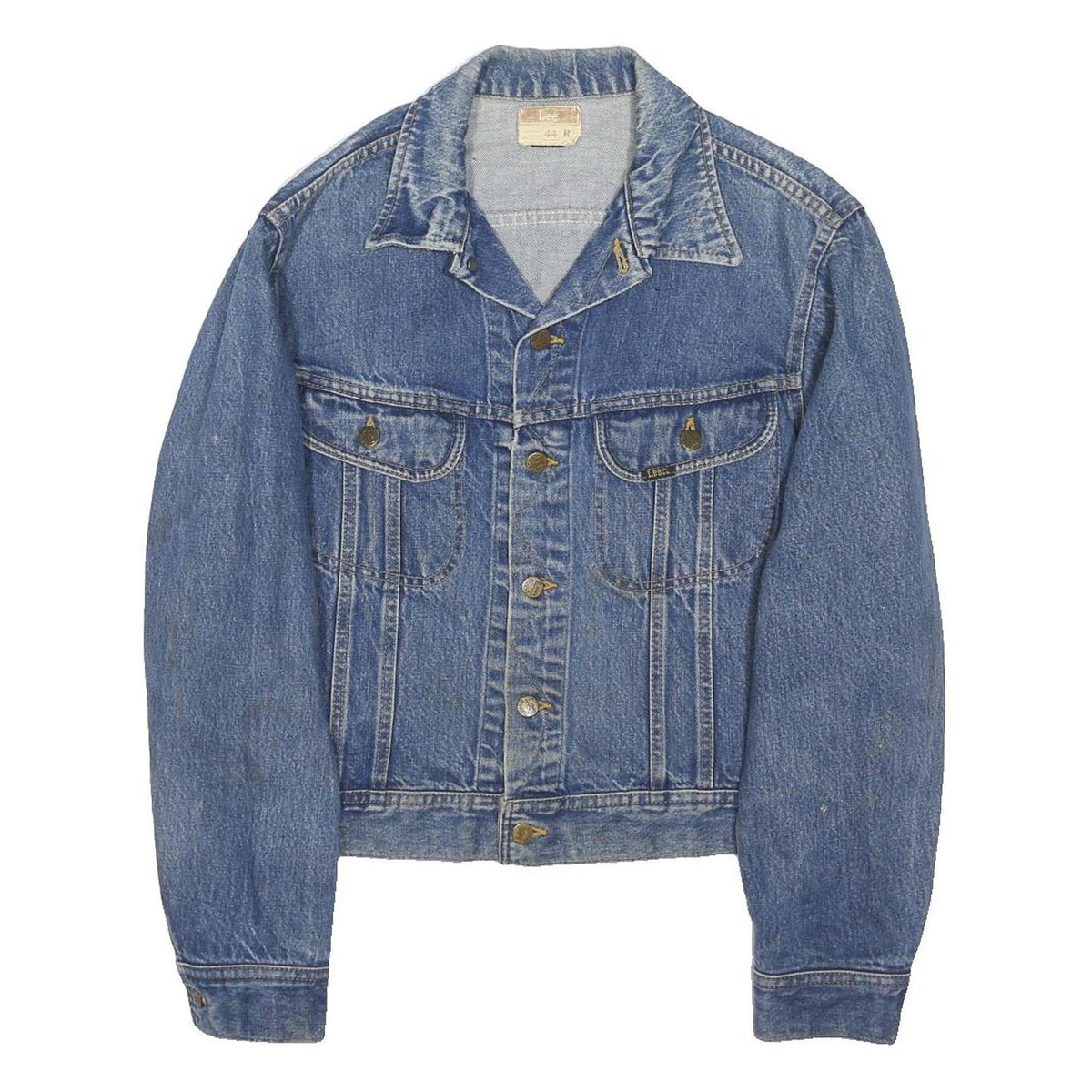 LEE Mens Blue Denim Jacket L Cotton Blend Button Closure Shark Face Print