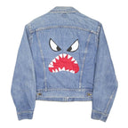 LEE Mens Blue Denim Jacket L Cotton Blend Button Closure Shark Face Print