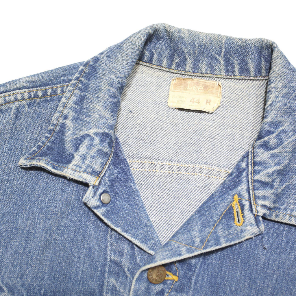 LEE Mens Blue Denim Jacket L Cotton Blend Button Closure Shark Face Print