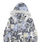 Womens Grey & Blue Arctic Animal Printed Jacket M Polyester Zip Hooded